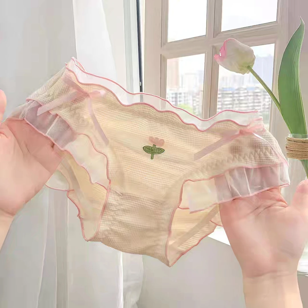 郁金香蕾丝内裤日系甜美系带两侧可解纯欲性感薄款透气舒适三角裤