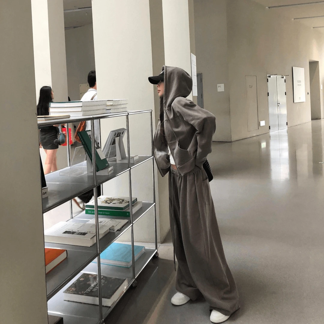 美式高街oversize连帽宽松长袖卫衣阔腿休闲长裤女2025秋季慵懒风