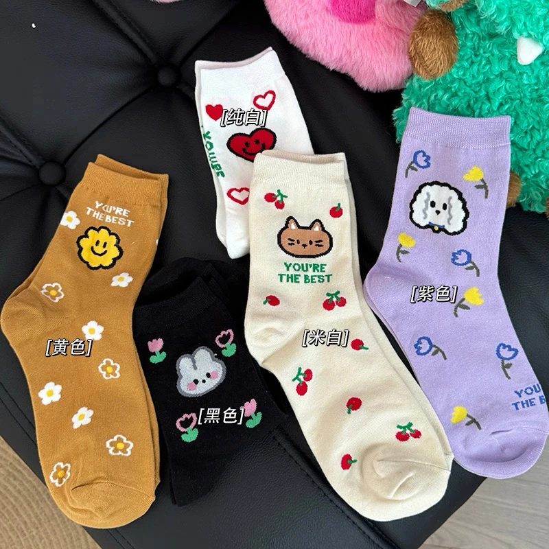 韩国东大门植绒卡通风中筒袜小熊女中筒