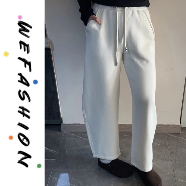 【WE】冬季加绒加厚系带松紧腰弯刀卫裤