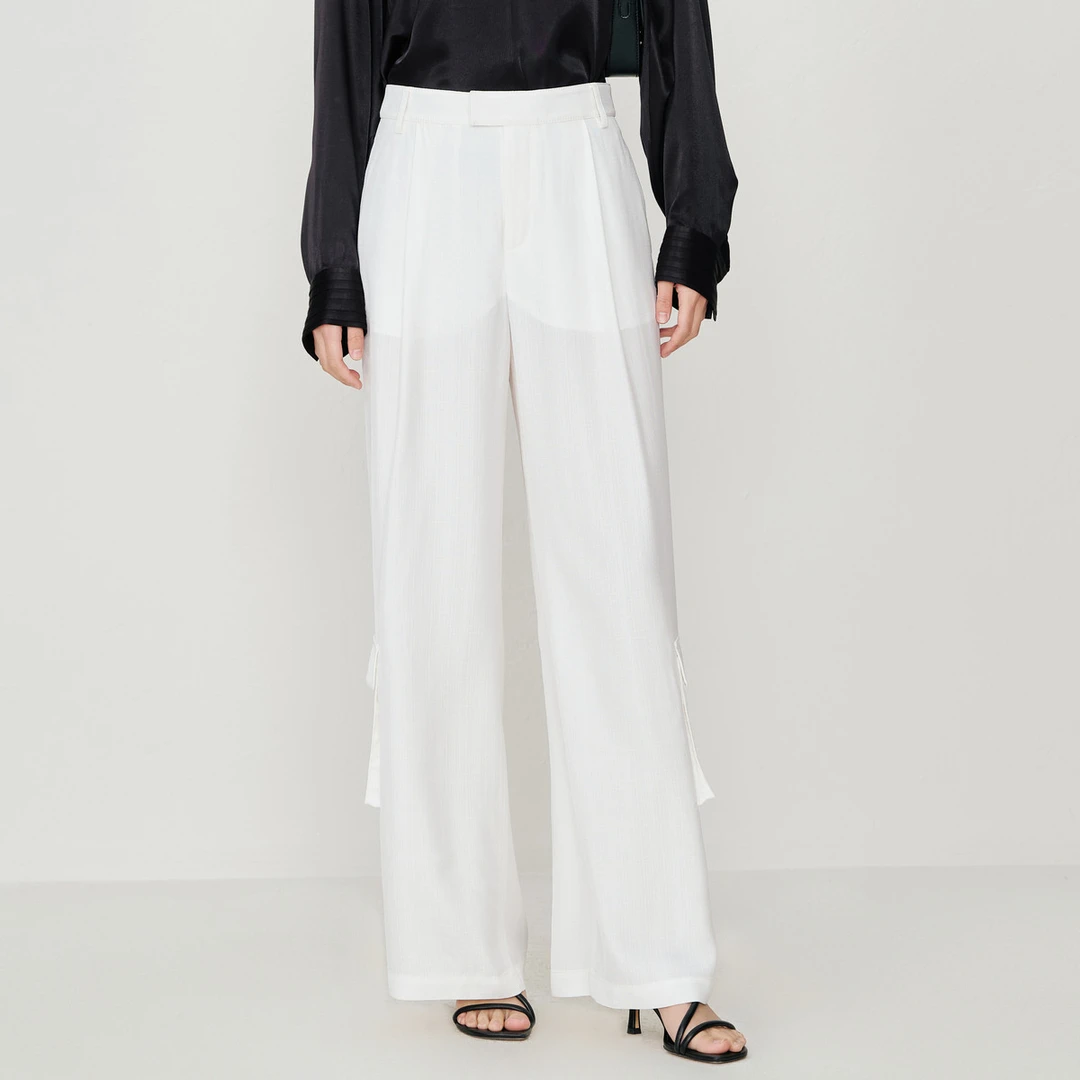 【一秒入夏】【松弛裤装】玛丝菲尔白色醋纤工装女式休闲裤ACDE20275