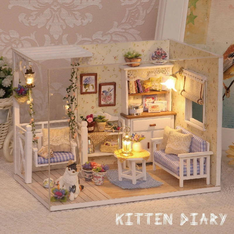 小猫日记diy3d立体拼图小屋木质拼装建筑模型玩具七夕创意礼物女