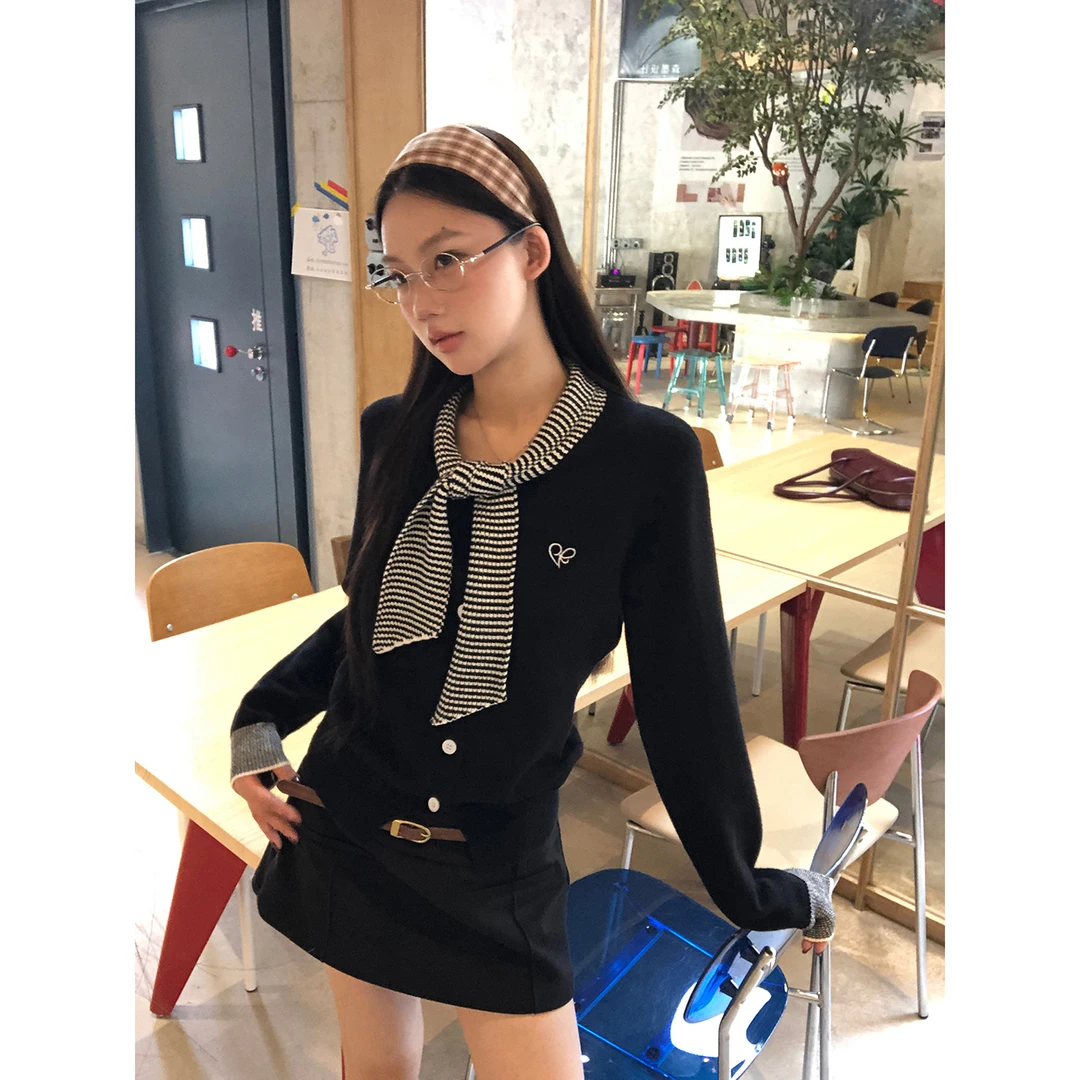 【HRG】韩系温柔气质百搭开衫新款披肩上衣减龄撞色针织衫109964