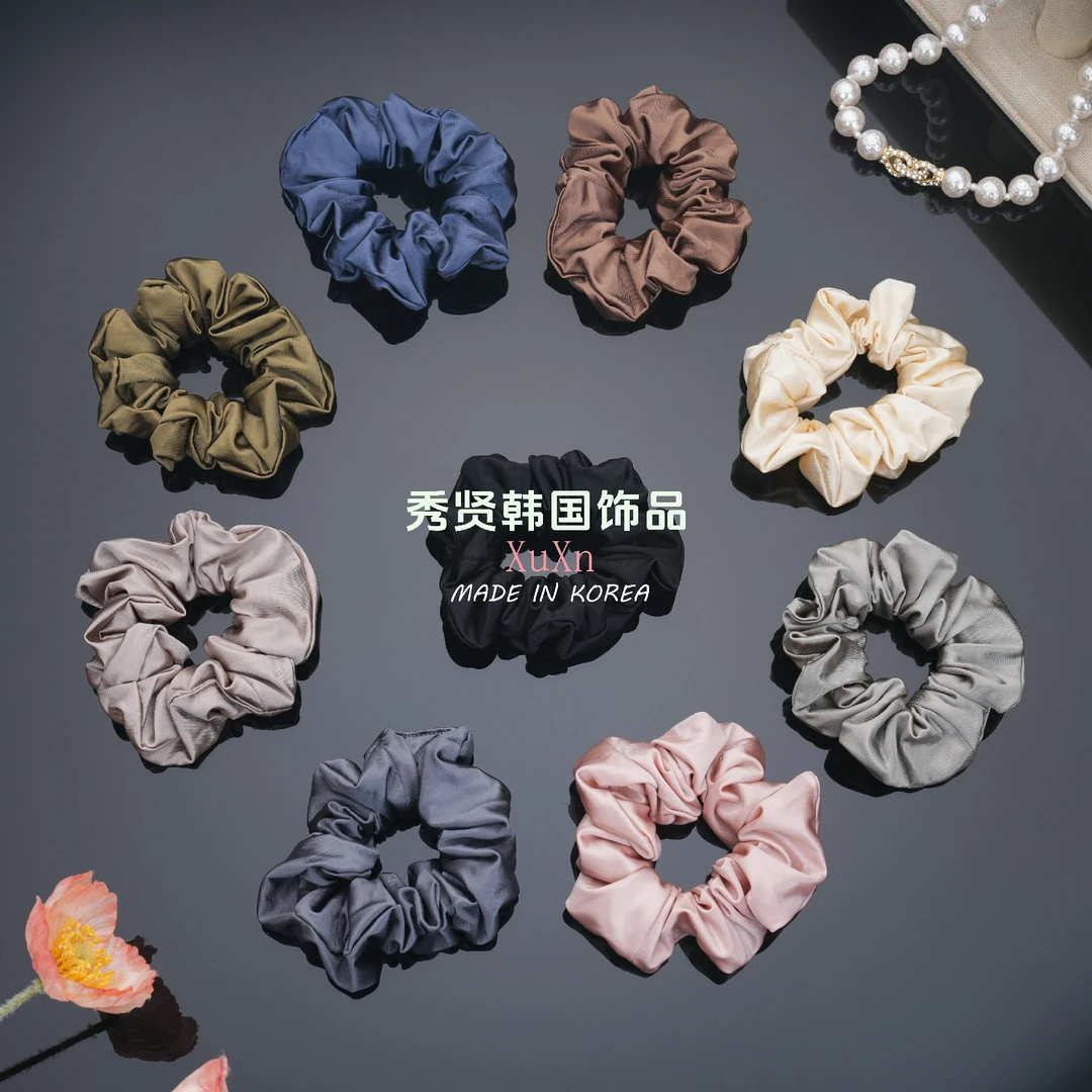 韩国超柔系列弹力缎基础大肠发圈黑色百搭气质复古优雅韩版ins