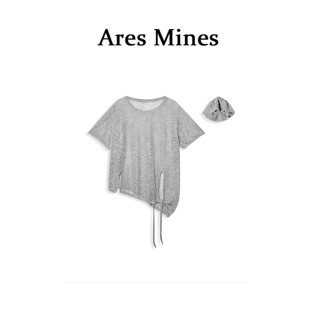 【盛朗熙Ares Mines】轻歌曼舞 清透感不规则飘带开叉上衣短袖T恤