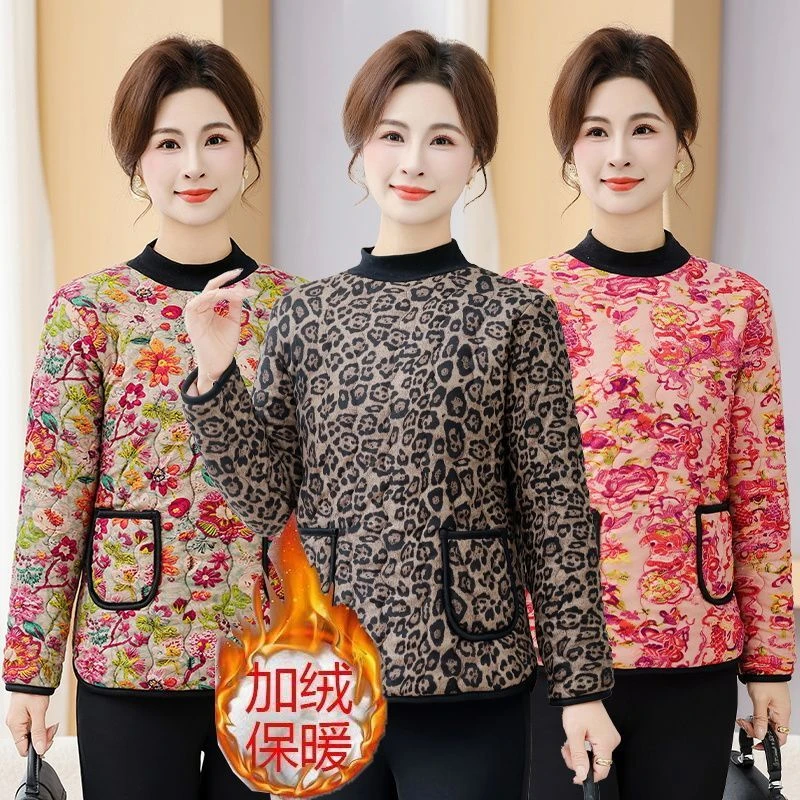 常规款厚款中老年冬季中老年女装口袋外穿半高领女士A57
