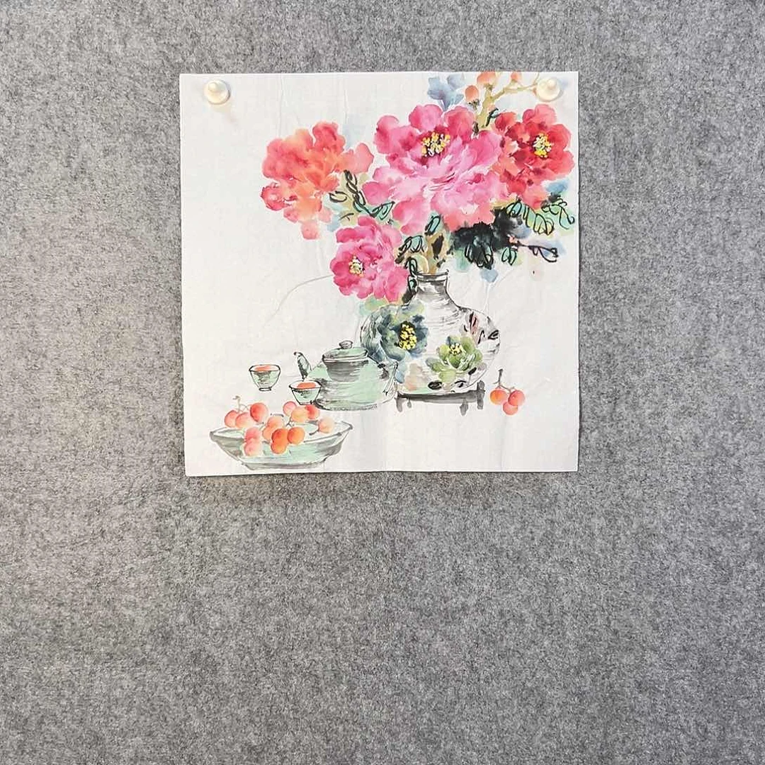 国画778 花鸟在树丛的顶端鸣叫叫声