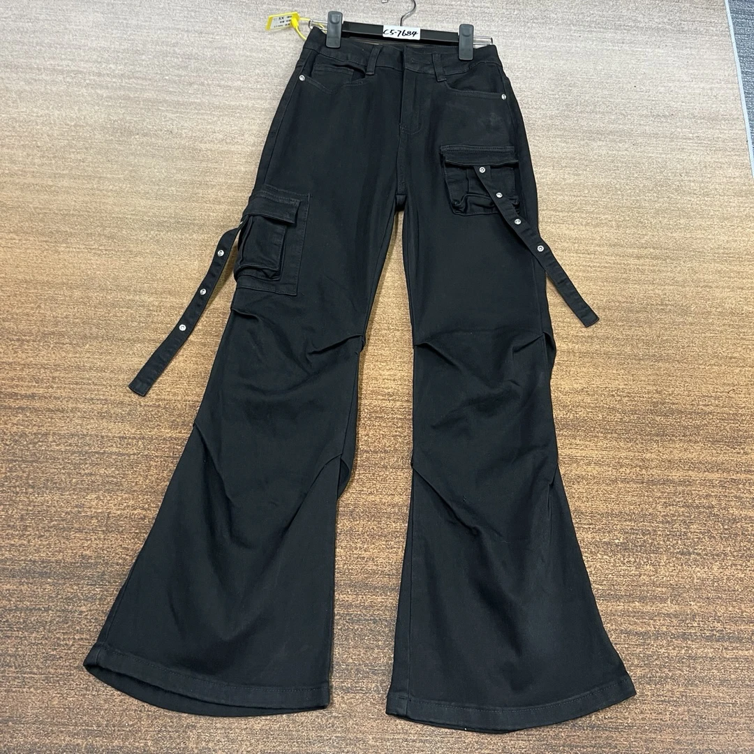 C5-7684 黑色超级辣妹个性设计绑带工装女神裤 高弹（不换退）