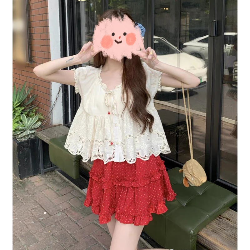 大码时尚套装女夏季宽松遮肚短袖上衣半身裙两件套5850#