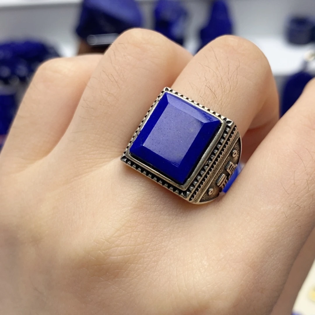 青金石银S925镶嵌戒指