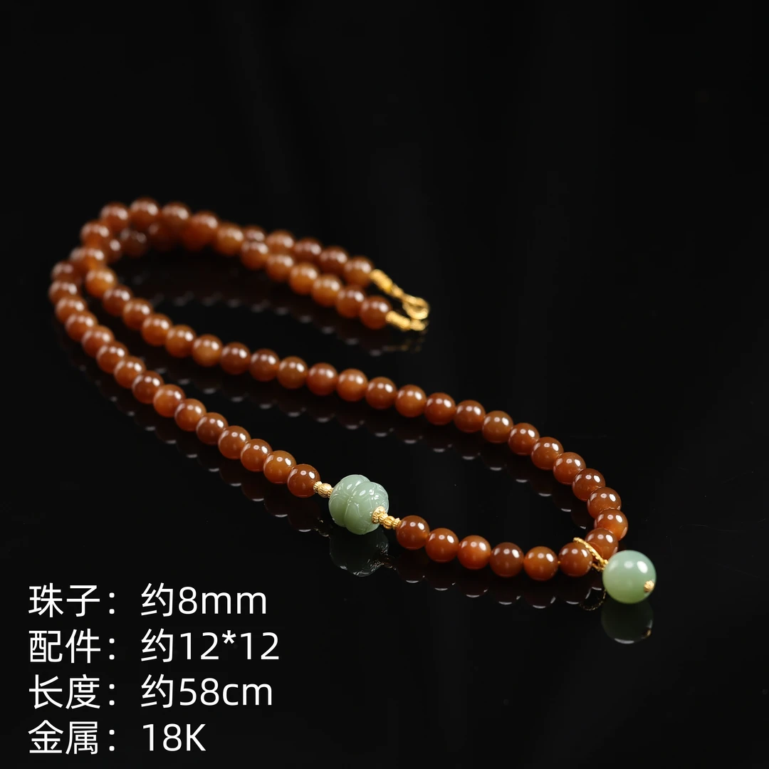 本真 | “九万里”珍藏级精品和田玉高色糖玉7mm+全糖项链