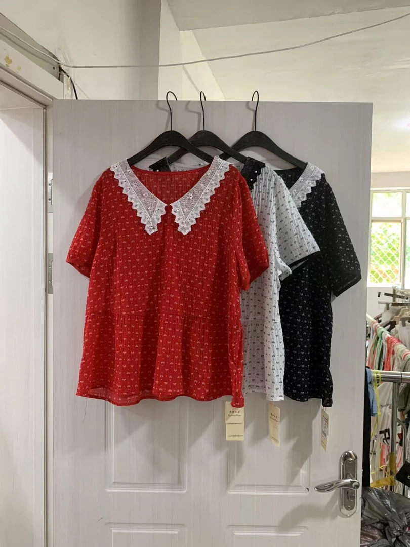 二姐家敏芮5695百搭V领时尚波点T恤衫