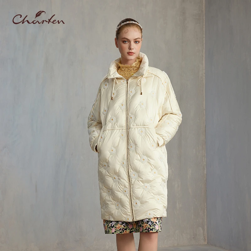 【蜜思仝专享】朝峰休闲防风时尚宽松小花鹅绒外套CFE5E312-3100Y