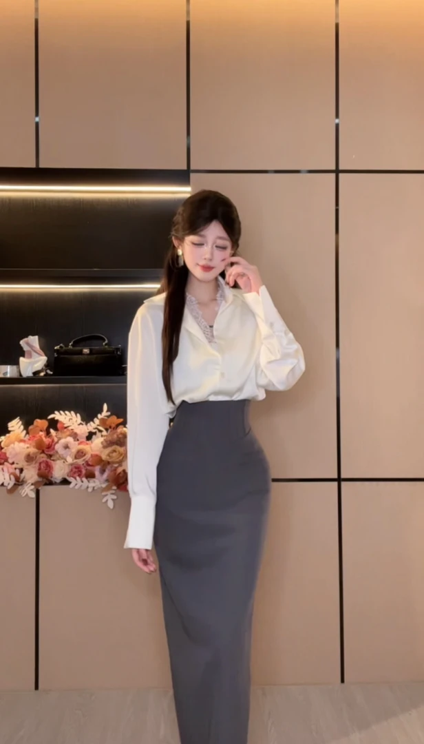 XQIN【千娇百媚】早秋性感高级纯欲收腰修身显瘦套装裙QXQHZ52575