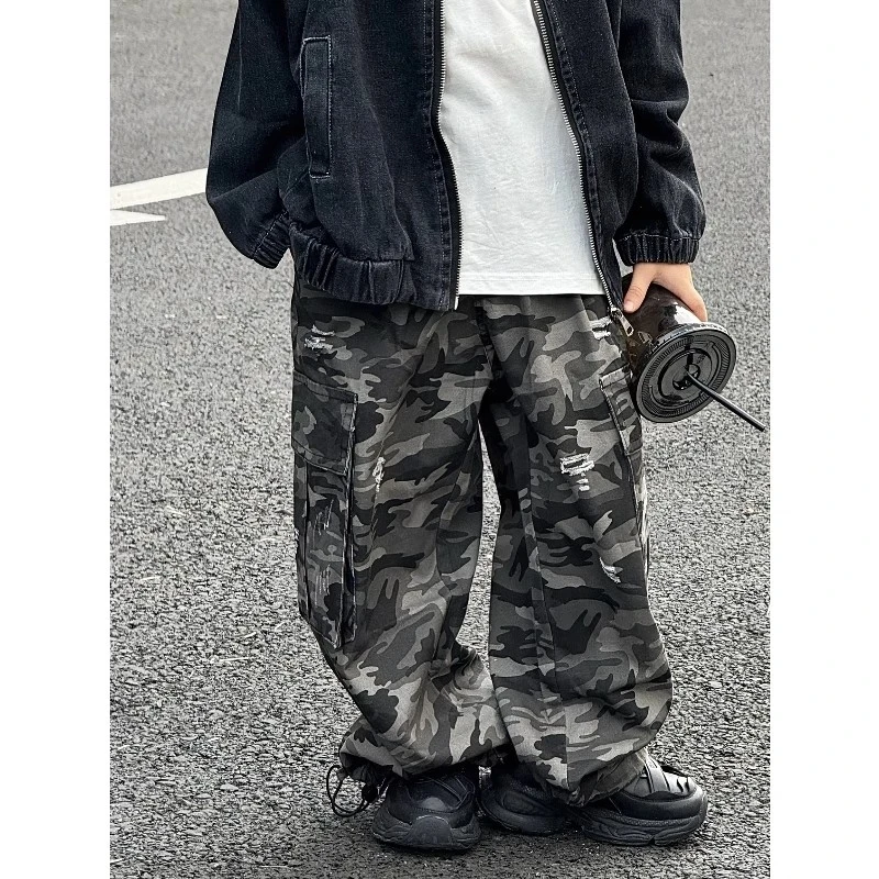 痞帅男式小童裤子春秋迷彩酷帅工装裤秋季儿童长裤男孩炸街秋装潮