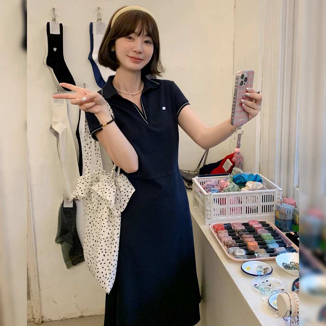 【S现】【弘大早课】FS505L054 POLO领连衣裙