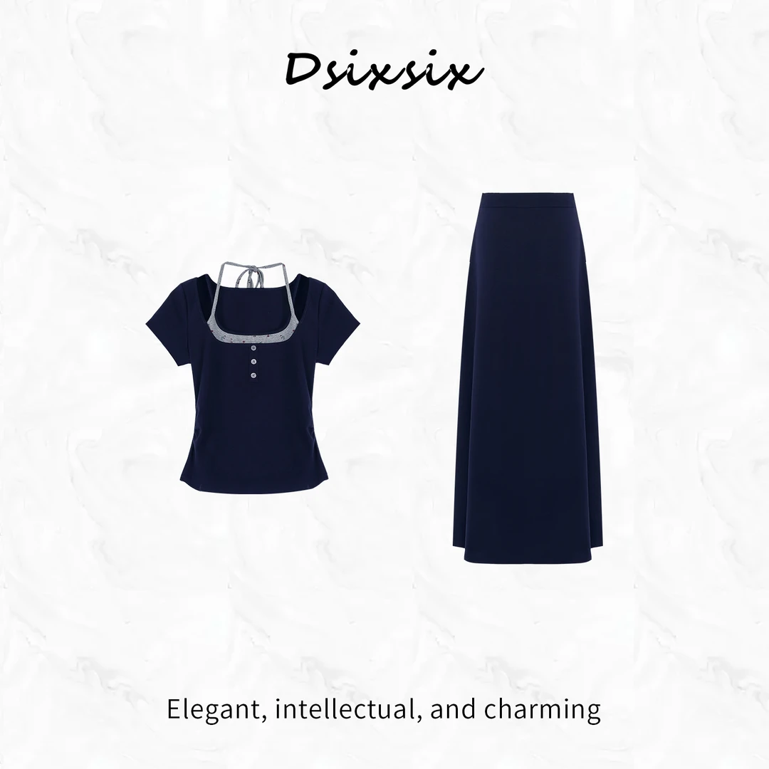 Yeah Me/也觅【蓝鲸落日】夏季新款学院风优雅气质穿搭连衣裙套装女