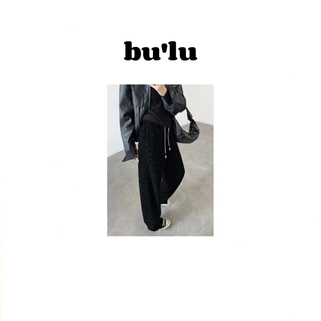 bu'lu "豹纹宝藏”桑蚕丝秋冬韩系休闲显瘦加绒小弯刀阔腿裤
