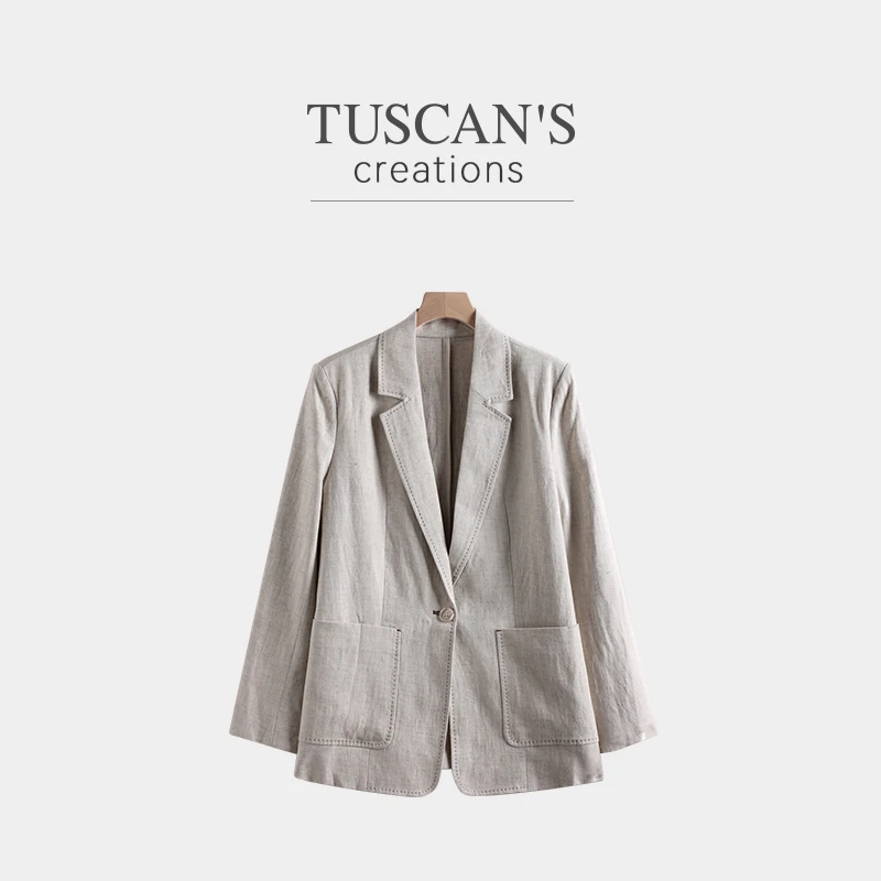 TUSCAN'S CREATIONS秋季百搭轻奢气质翻领西装女纯色大衣时代双鱼