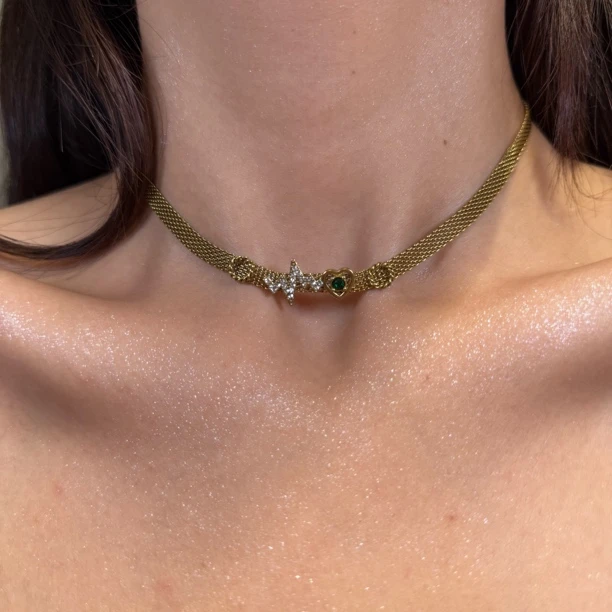 不锈钢项链 【粗锁骨链】朋克风镶钻饰品欧若智性风手链