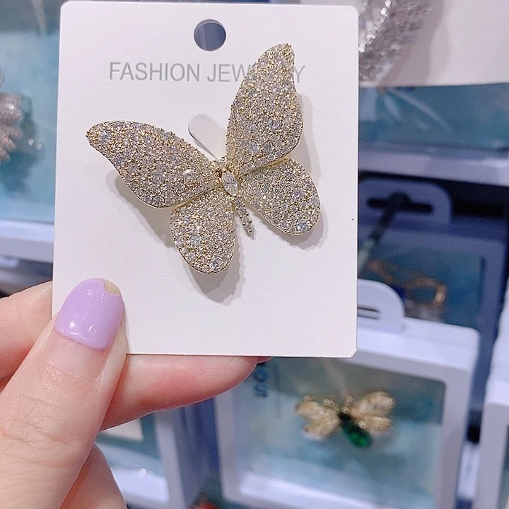 锆石铜合金蝴蝶胸针