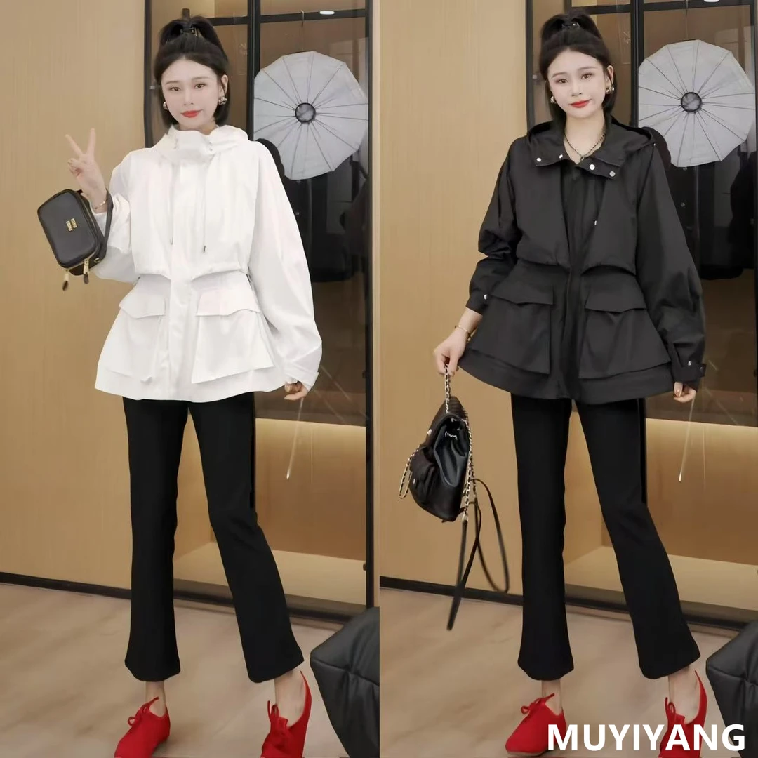 3.4【眷恋】设计感百搭抽绳连帽夹克高定风衣外套 衣长66 25-039#