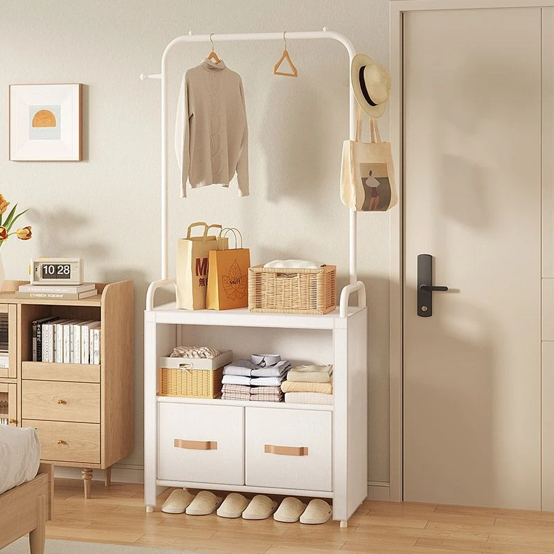 衣架加粗款落地卧室多功能挂包防尘收纳挂衣架奶油风结实衣帽架