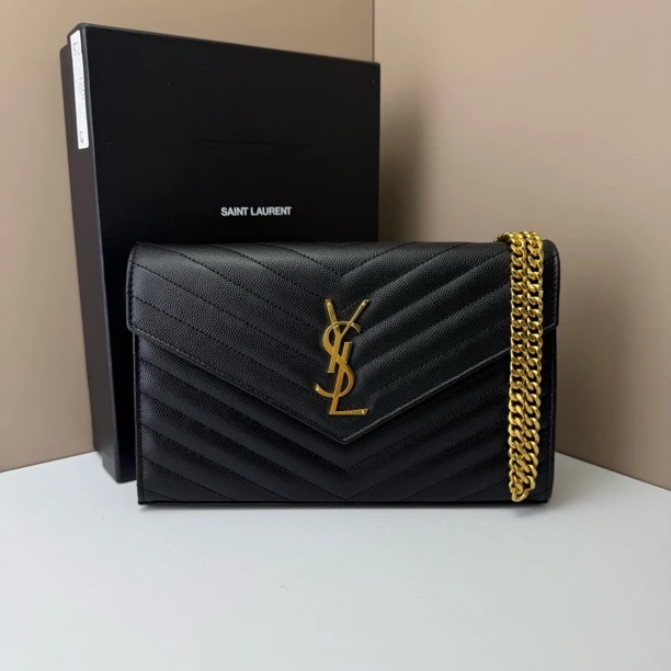 99新 YSL/圣罗兰 鱼子酱黑金信封包中号