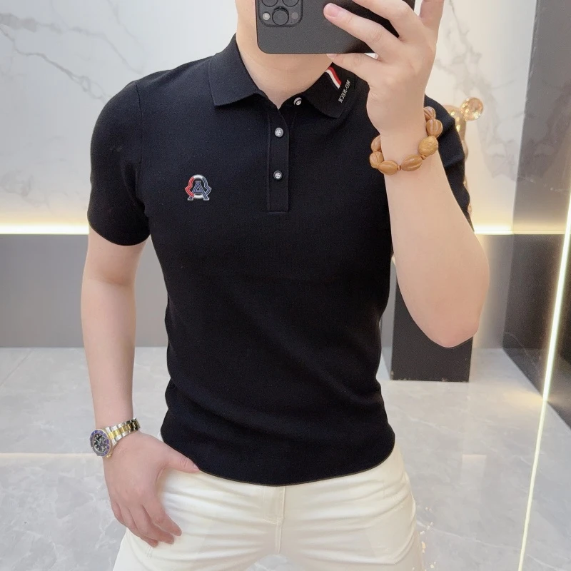 欧洲站男士早秋季爆款轻奢高品质针织个性翻领polo短袖