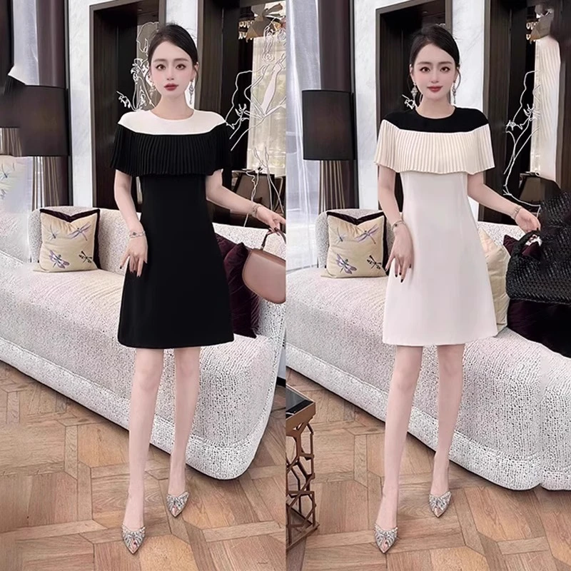 黔允假两件斗篷连衣裙女夏季胖mm收腰气质名媛轻熟小香风短款裙子