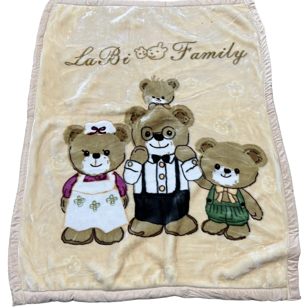 100×130cm 黄色小熊一家 双层午睡毯多功能毛毯奶绒绒毛毯