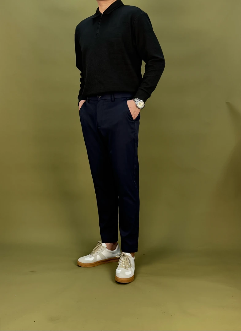 秋冬厚款加绒抗皱修身小直筒男士休闲裤简约高档裤子八分裤九分裤