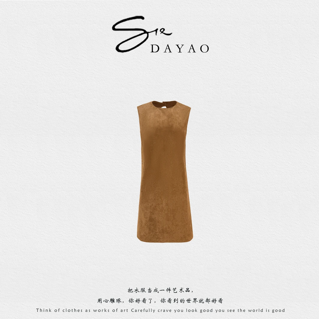 「DAYAO」25s宽松腰休闲圆领方领设计师高腰无袖连衣裙纯色WYA25918