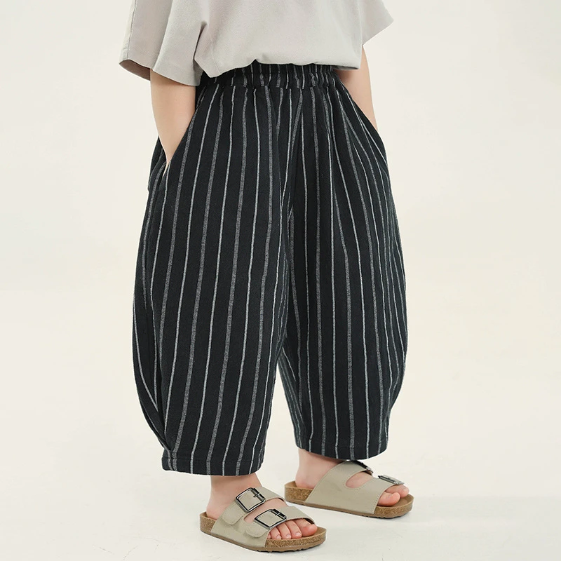 5/19【时尚密码】儿童夏装竖条纹裤子亚麻混纺薄款九分裤