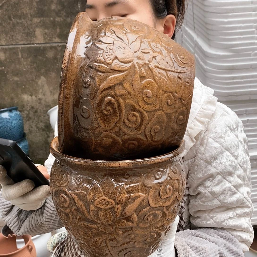 紫砂花盆瑕疵口20高16