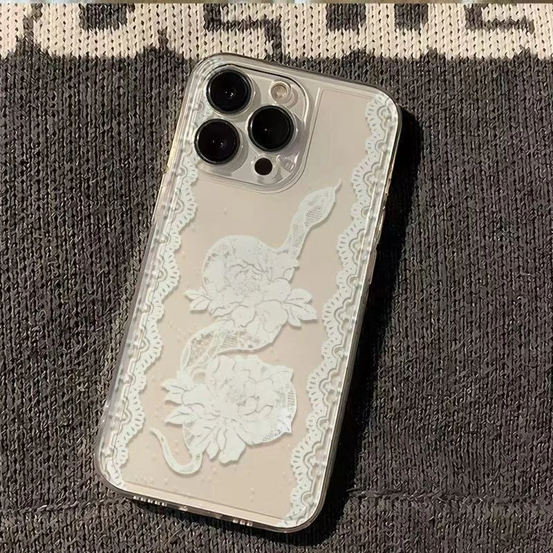 蕾丝蛇适用于苹果16ProMaxiphone手机壳太空壳情侣保护套可爱