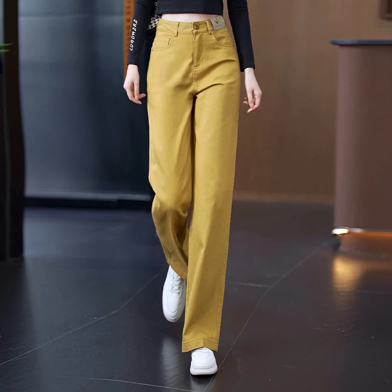 纯棉窄版阔腿牛仔裤女士2025秋季新款高腰显瘦垂感百搭休闲直筒裤