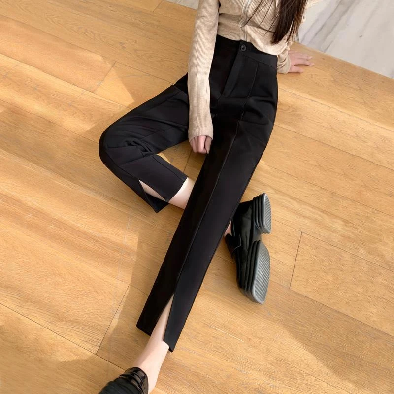 直筒裤女2025新款春款黑色窄版小个子宽松显瘦修身高腰烟管西装裤