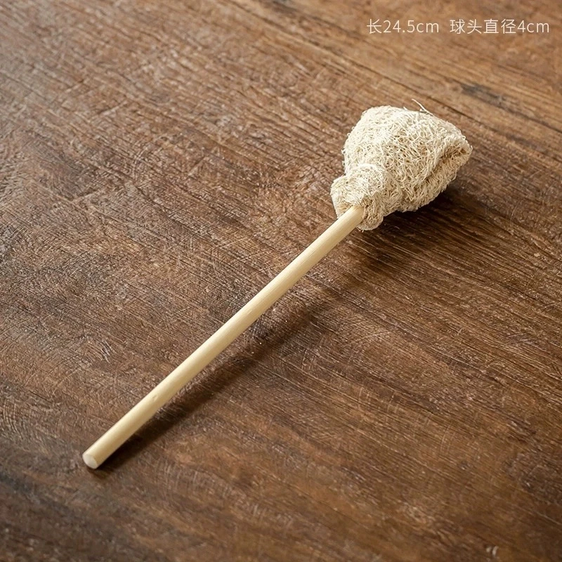 纯手工丝瓜刷家用可清洗玻璃茶道环保刷子木质手柄茶道零配件