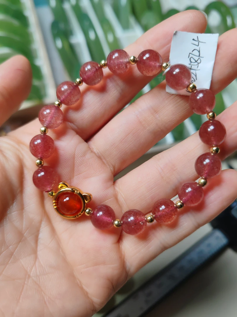 精美粉色系草莓晶手串