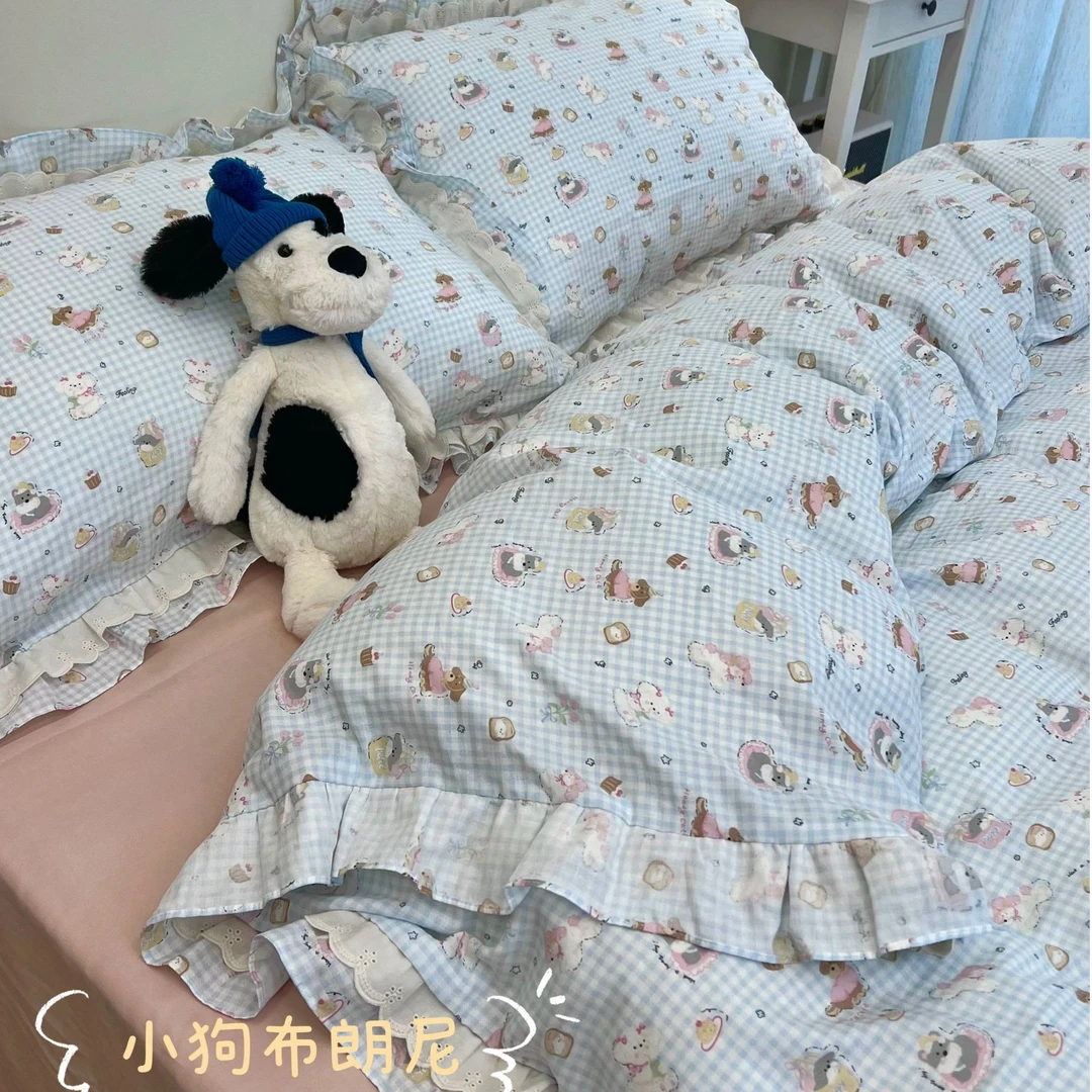 A类母婴法式蕾丝花边全棉有氧双层纱布四件套学生宿舍单人三件套