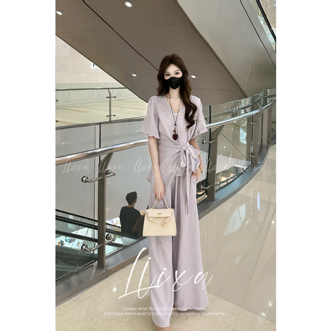 【交个朋友专属】Liixu新款时尚洋气显瘦短袖高腰阔腿裤L52TZ384