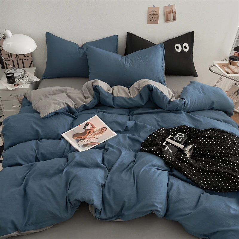 【加大尺寸】四季通用简约四件套柔软水洗纯色系床单被套双人被罩