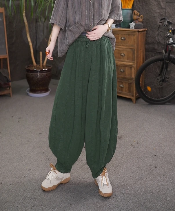 2025秋季新款复古炒色做旧松紧高腰灯笼裤女