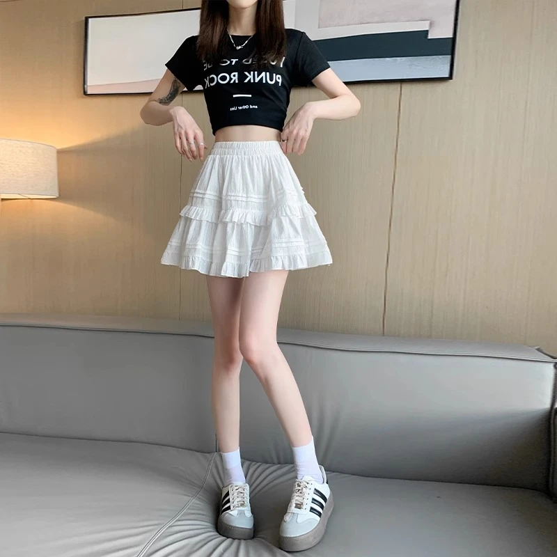 白色蕾丝半身裙女夏季短款2025新款小个子高腰显瘦a字蛋糕裙短裙