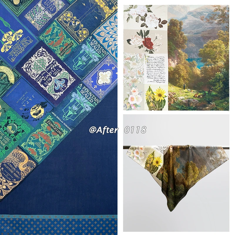 After原创自制 丝绵方巾复古文艺桑蚕丝纯棉混纺气质小众百搭优雅