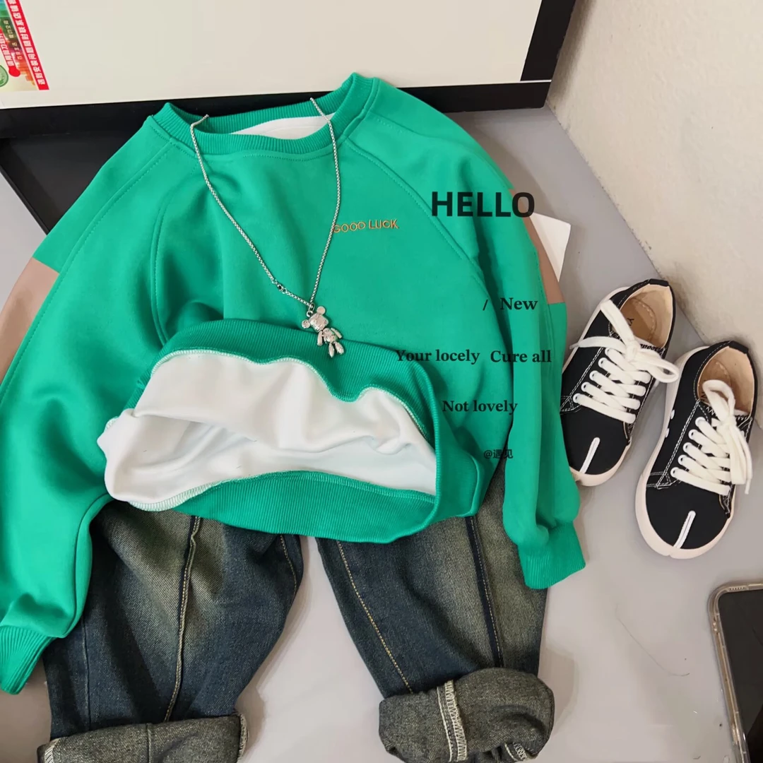 【编号F283】C744-05-儿童字母good刺绣卫衣绿色-YJ