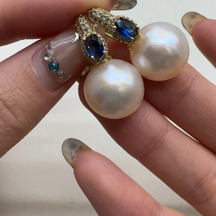 耳饰银S925镶嵌拼合珍珠（马贝珠）