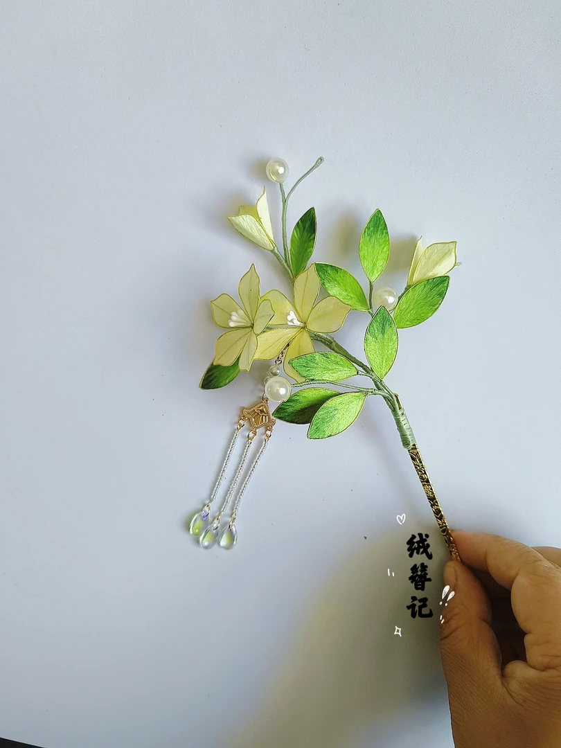 日韩原创设计女森系发簪日常复古旗袍中式步摇绿色