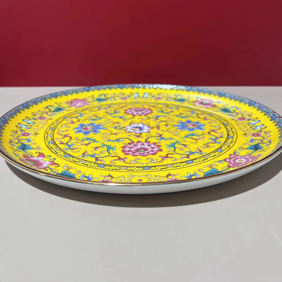 景德镇陶瓷14英寸珐琅彩缠枝莲大盘